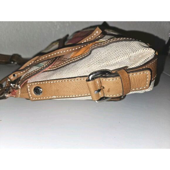 Fossil Patchwork Handbag Bag Leather Canvas Multicolor 10.5x10 - Picture 9 of 13